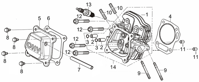 Title Koshin K180 Cylinder Head Assembly, Spark Plug